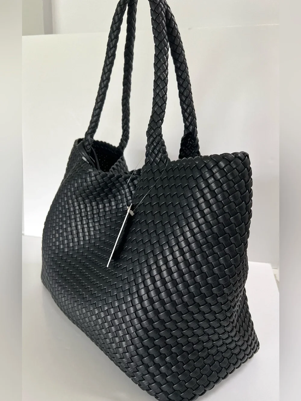 Moda Luxe Black Woven Large Tote Bag + Pouch NWT